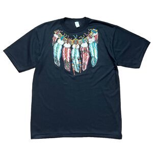 Vintage 90s Native American Shirt Adult XL Black Feathers Graphic USA Made VTG
